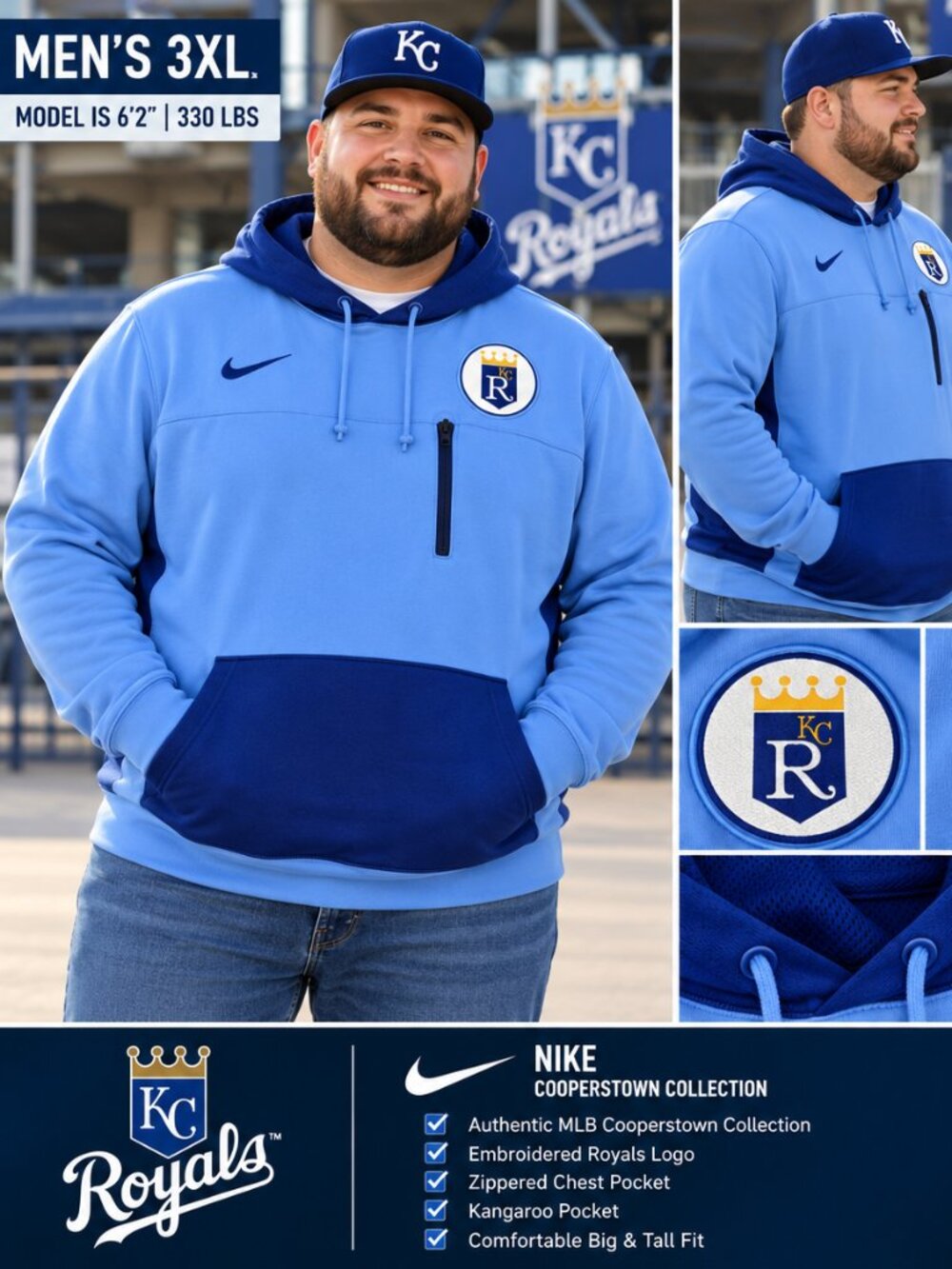 Nike Kansas City Royals Cooperstown Hoodie Men’s 3XL